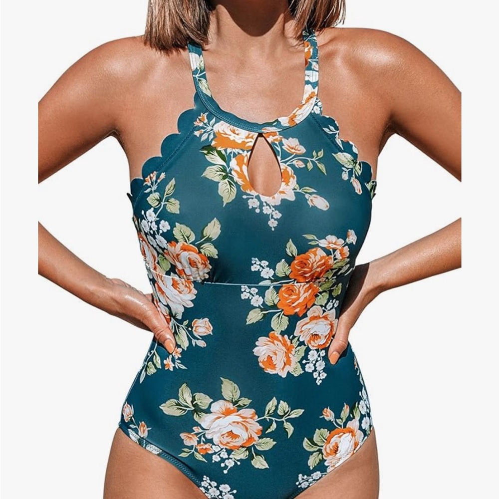 Cupshe Blue and Orange One Piece Swimsuit with Plunging V-neckline